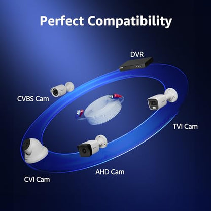 ANNKE 30M/100ft BNC Cable, Video Power Extension Surveillance Camera Cables for CCTV Security DVR System Installation, Free 8X BNC Connectors and 100pcs Cable Clips Included, 4 Pack, White - style: 4pcs 100ft Cable-White