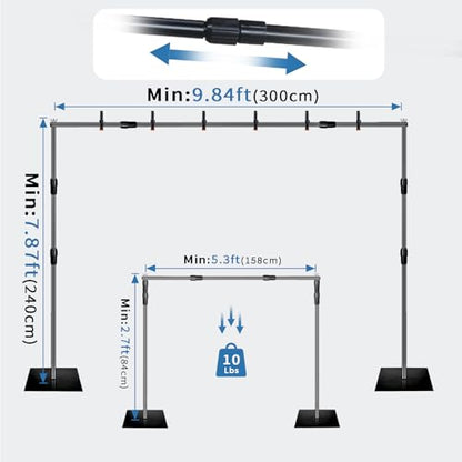 Backdrop Stand, 8x10ft Metal Base Photo Studio Support System, Adjustable Backdrop Frame for Photography, Streaming, Wedding, Projector Screen, Tool Free Setup & Portable Carry Bag - size: 8*10FT