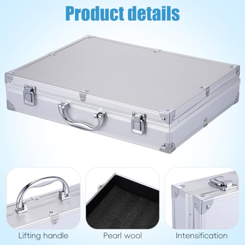SUPVOX Aluminum Toolbox Lockable Storage Case for Tools Electronics and Accessories - Durable Silver Hard Case with Carry Handle - Large Capacity 14.57X11.22X2.95 Inches - color: Silver