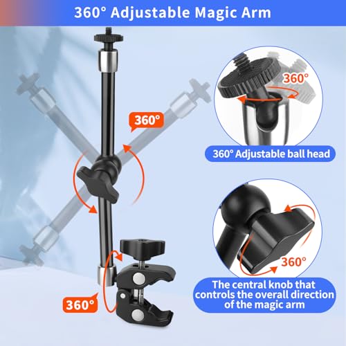 Hemmotop Magic Arm Camera Mount Clamp, 9.8 in Adjustable Articulating Friction Arm Max. Load 6.6 LBS, for iPhone Monitor, Camera Mounts & Clamps Kit MS01 Black