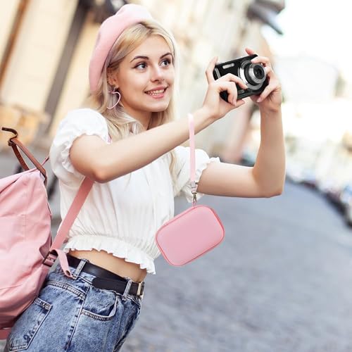 Leayjeen Hard EVA Camera Case Compatible with Canon PowerShot ELPH/IXUS, Kodak Pixpro FZ55/FZ45, Nikon Coolpix, Small Digital Camera, Shockproof Protective Camera Bag with Hand Strap-Pink(Case Only) - color: Pink