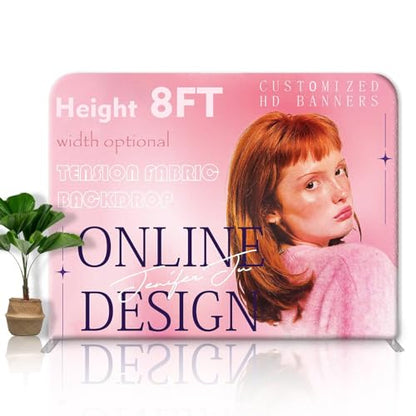 (Double-Sided Print) Tension Fabric Backdrop Trade Show Fabric Banner | 8x8 FT Custom Tension Fabric Display Large Trade Show Backdrop Display Booth Exhibit Standing Banner with Aluminum Frame - size: 8 x 8 FT