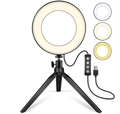 Vivitar LED Ring Light 6 Inch, Selfie Light with Adjustable Tripod Stand, USB Powered Desk Light for Live Streaming Makeup Photography Shooting Vlogging, White, VIVRL6KITN - color: White, size: 6 Inch