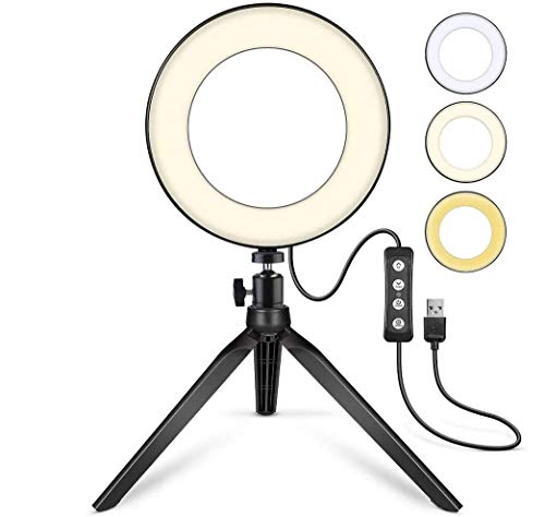 Vivitar LED Ring Light 6 Inch, Selfie Light with Adjustable Tripod Stand, USB Powered Desk Light for Live Streaming Makeup Photography Shooting Vlogging, White, VIVRL6KITN - color: White, size: 6 Inch