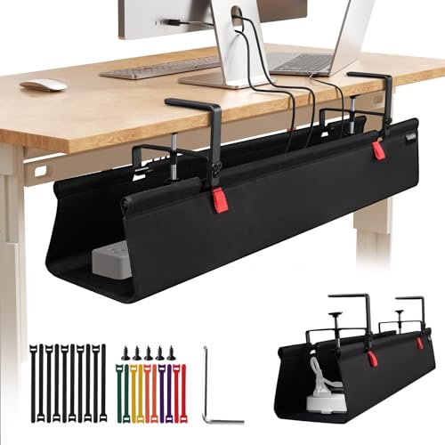 No Drill Under Desk Cable Management, 36" Desk Cable Management Tray, Standing Desk Cord Organizer Clamp Screw Mount, Cable Management Under Desk Black Fabric Desk Organizer for Home Office - color: Black, size: 36"L x 5.5"W