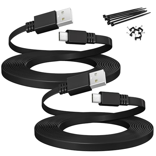 Itramax Micro USB Extension Cable 20FT 2Pack,Flat USB to Micro Long Charging Power Extender Cord Wire Replacement for Security Camera,Blink Mini/XT/XT2/Outdoor 3,25,Wyze Cam v4/Pan v3,Ring,Arlo,eufy - color: Black, size: 20FT/6M