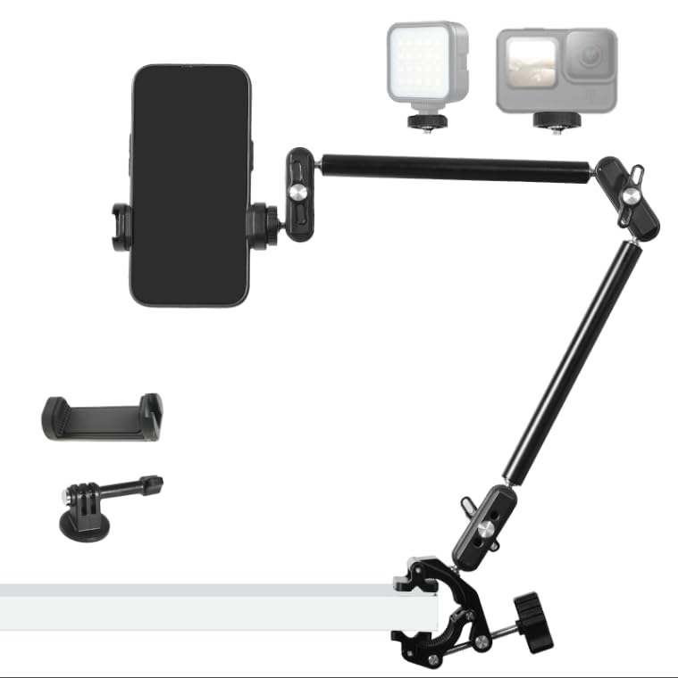 22" Magic Arm with Super Clamp Overhead Camera Mount for Camera, 1/4” Threads Adjustable Desktop Stand Holder Compatible with Phone Microphone Webcam Action Camera Video Light