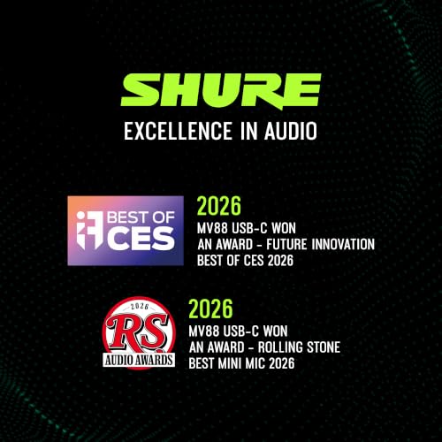 Shure MV88 USB-C Microphone for Mobile Recording, Portable Mic for Vlogging with Auto Level Mode, Real-Time Denoiser for Smart Noise Cancelling & 4 Polar Patterns, Black