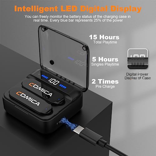 COMICA Vimo S UC Wireless Lavalier Microphone for iPhone 15/16/17/Android, Noise Cancellation, 656FT Range, 15H Battery Life with Charging Case, Lapel Microphone Wireless for Video Recording Vlogging
