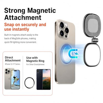 Magnetic Selfie Light Compatible with MagSafe, Foldable LED Phone Light with Mirror, 72 LEDs Stepless Brightness & Color Temperature, 360° Rotating Fill Light for Selfies, Makeup, TikTok, Zoom - color: Black-1