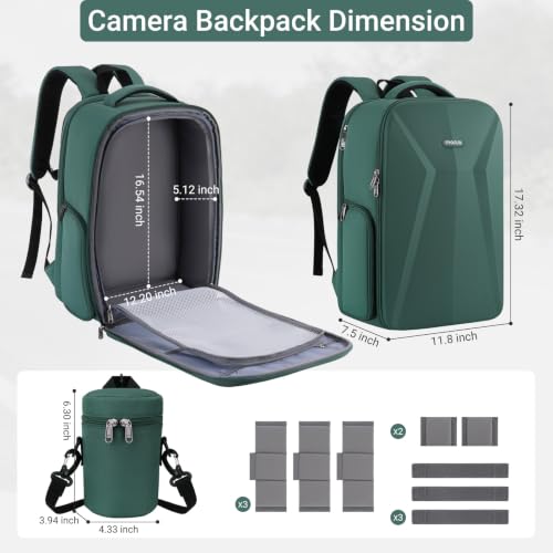 MOSISO Camera Backpack, DSLR/SLR/Mirrorless Photography Camera Bag, Waterproof Hardshell Case with Lens Pouch&Tripod Holder&15.6 inch Laptop Compartment Compatible with Canon/Nikon/Sony, Emerald Green - color: Emerald Green