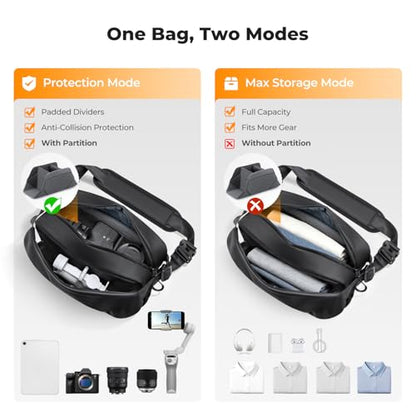 K&F CONCEPT Camera Sling Bag, Lightweight Camera Bag for Mirrorless/DSLR, Foldable Side Pocket & Quick-Access Front Pocket, Adjustable Divider, Camera Bags for Photographers, Black, 7L - color: Black