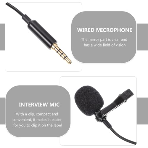 BESPORTBLE Clip-on Lapel Microphone Wired Noise-canceling Small Lavalier Mic for Phone Interview Recording Portable Black