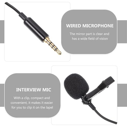 BESPORTBLE Clip-on Lapel Microphone Wired Noise-canceling Small Lavalier Mic for Phone Interview Recording Portable Black