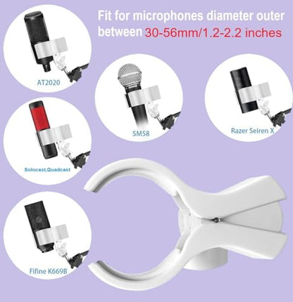 White Microphone-Floor-Stand for Blue Yeti, Nano, Snowball, Solocast,Razer,Logitech USB and XLR Mic,Adjustable Mic Boom Arm Stand with 1/4'' Thread and 3/8" 5/8" Adapter, Mic Clip, Cable Ties