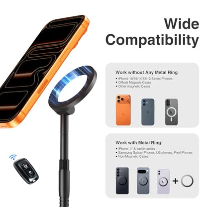 elitehood Magnetic iPhone Tripod Stand with Flexible Gooseneck, Magsafe Phone Stand for Video Recording Filming, Heavy Duty Aluminum Phone Tripod for iPhone 17 Pro Max / 17 Pro / 16 Pro Max - style: Magnetic Phone Tripod