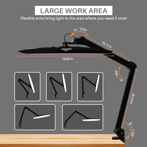 117PCS LED Clamp Desk Lamp, 20 Inch Metal Swivel Arm with Protective Casing, 2200 Lumens, Dimmable Task Lamp for Reading, Office Work, Sewing, Study, and Crafts(Black) - size: BLACK-NonCCT-Protective