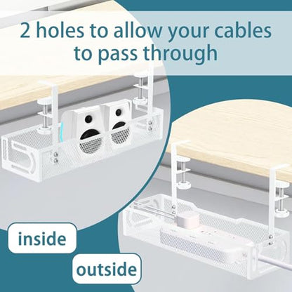 Under Desk Cable Management Tray, No Drill Mesh Desk Cable Tray, Wire Management Tray Cable Management Rack, Wire Organizer and Cable Management Box (White) - color: 1Pack-White (15.3'')