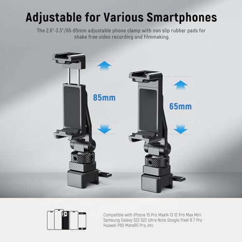 NEEWER Metal Phone Tripod Mount with Cold Shoe NATO Clamp Compatible with DJI RS5 RS4 RS3 Pro RS2 RSC2 Gimbal Stabilizer, 180° Tilt Phone Clip Holder Compatible with iPhone 15 Pro Camera Cage, GA010 - style: GA010 with Nato Clamp