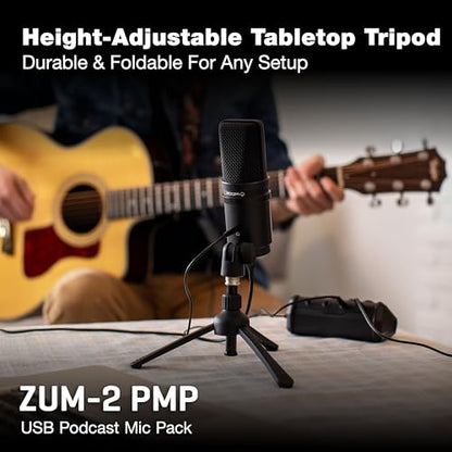 Zoom Zum-2 Podcast Mic Pack for Podcasting, Music, and Voice-Overs, Includes USB Microphone, Headphones, Tripod, Windscreen, and USB Cable