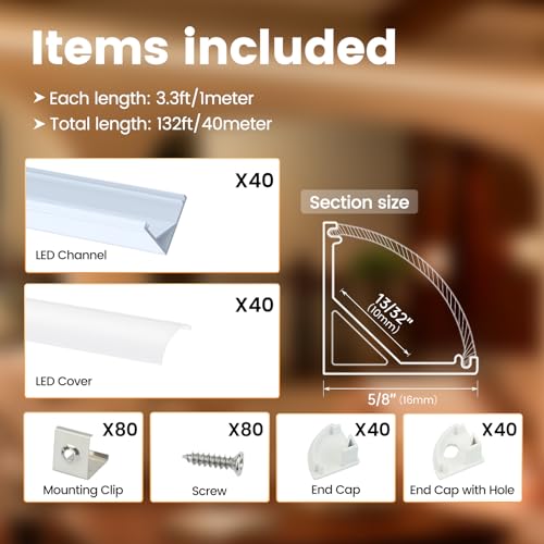 Muzata 40Pack 3.3FT/1M V Shape LED Channel Silver Aluminum LED Strip Diffuser Channel with Milky White Cover Frosted Corner Lighting Easy Installation V1SW WW 1M - size: 40P