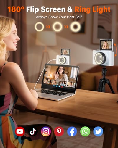 W & O Digital Camera for Teens,Kids Digital Camera with 32G SD Card,3" 180° Flip Screen Cameras for Photography Vlogging with Fill Light,Y2K CCD,Point and Shoot Digital Cameras for Kids,Teens（Cream） - color: cream