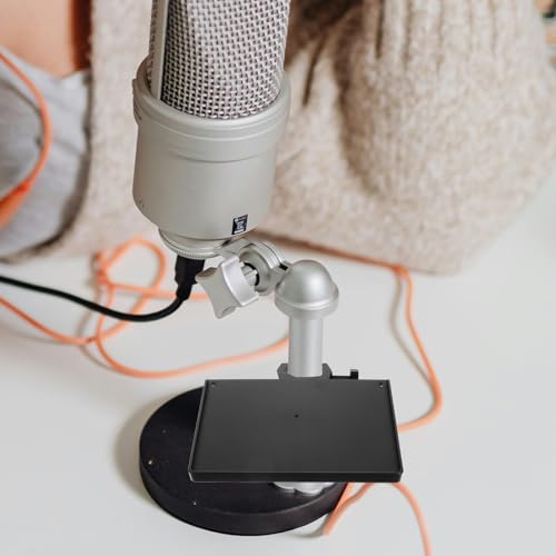 Healifty Plastic Microphone Stand Tray Holder with Sound Card Slot and Convenient Storage, Minimalist Black Mic Stand Accessory for Home and Professional Environments