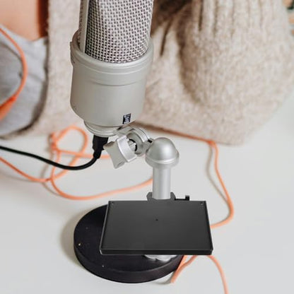 Healifty Plastic Microphone Stand Tray Holder with Sound Card Slot and Convenient Storage, Minimalist Black Mic Stand Accessory for Home and Professional Environments