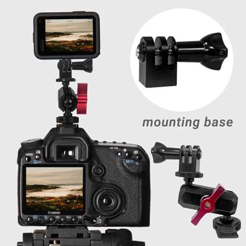 Cold Shoe Monitor Mount with 1/4" Screw, Rotatable Dual Ballhead Arm for LED Monitor Microphone, Compatible with DJI Osmo Action 6/5 Pro/4/3, Osmo 360, Insta 360 X5/X4 (Cold Shoe Monitor Mount)