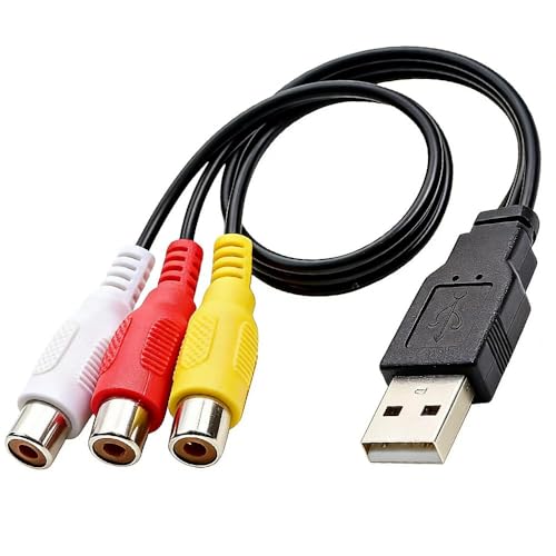 USB to 3RCA Cable,USB A 2.0 Male to 3 RCA Female Cable,AV Composite Adapter Cord for PC,Mac,DVR,HDD,DVD Player,Set Top Box,AV System,Home Theater Video Audio Transfer