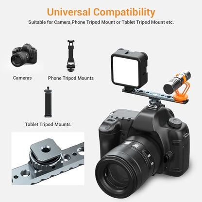 Dual Cold Shoe Mount for Vlogging, Metal Microphone Mount with 1/4" Tripod Screw, Hot Shoe Mount with 4 Screw Holes, Flash Bracket Suitable for DSLR Camera,Microphone Audio Recorder Monitors