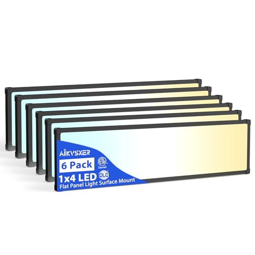 AIKVSXER 6Pack 1x4 LED Flat Panel Light, 6500LM Ultra-Bright, 30-50W Black | 3000K-6500K Adjustable, 0-10V Dimming, AC120-277V, Slim Surface Mount Ceiling Light for Office, Home, Garage - color: Black, size: 1x4ft-6P