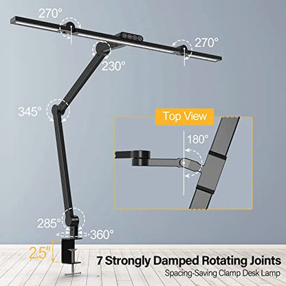 Micomlan Led Desk Lamp with Clamp, Architect Desk Lamp for Home Office with Atmosphere Lighting, 24W Ultra Bright Auto Dimming Computer Light Stepless Dimming and Tempering LED Table Light - color: Black