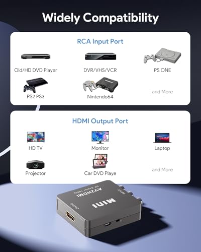 ABLEWE RCA to HDMI,AV to HDMI Converter, 1080P Mini RCA Composite CVBS Video Audio Converter Adapter Supporting PAL/NTSC for TV/PC/ PS3/ STB/Xbox VHS/VCR/Blue-Ray DVD Players, Grey - color: Grey