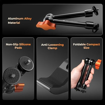 K&F CONCEPT 9.8" Magic Arm Clamp with Cold Shoes 360° Ball Heads Camera Arm Mount for Monitor/Flash/Microphone/DSLR Camera - style: 9.8" with cold shoes