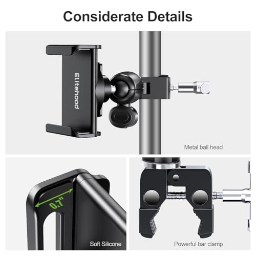 elitehood 360 Swivel Tilt Phone Holder and Mount, Adjustable for Music Boom Mic and All iPhone, Android Cell Phone - style: Front Mount