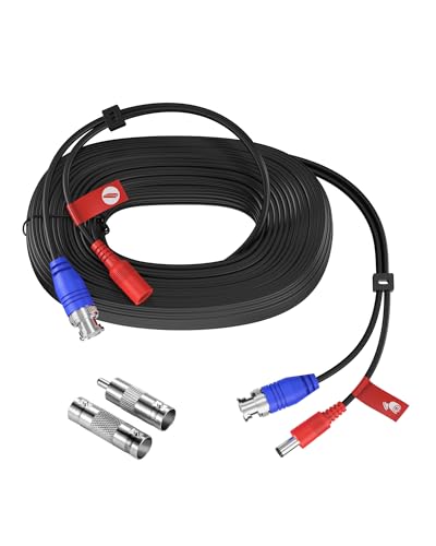Anlapus 60ft 4K Ultra HD All-in-One Video & Power Cable, 8MP BNC Extension Cord for CCTV Security Camera DVR Analog Wired Surveillance Systems – Includes BNC Connector + RCA Adapter - size: 60ft Cable-4K