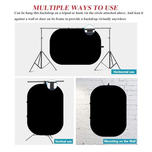 3.3x5ft/1x1.5m Chromakey Backdrop, 2-in-1 Black Screen and White Screen, Collapsible Reversible Pop Up Background for Photography Studio, Live Streaming, Video Shooting (Black/White) - color: Black/White, size: 3.3x5ft