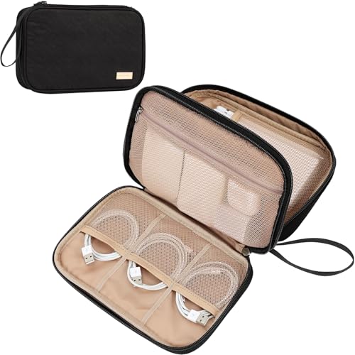 NISHEL Travel Cord Organizer Case, Double Layers Tech Electronic Bag, Essentials for Charger, Cable, Phone, Flash drive, Large, Black - color: Black, size: Large