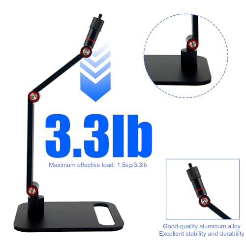 Microphone Stand Desk, Max Load 3.3lb Adjustable Desktop Mic Arm Stand with Thread Adapters for Podcast Streaming Gaming Studio Table Mount Accessories