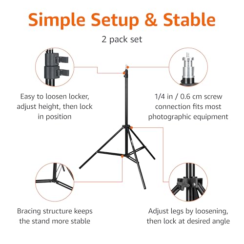Amazon Basics Portable Aluminum Photography Light Stand Tripod with Case, Adjustable 2.8-6.7 Feet, Pack of 2, Black - size: 2-Pack