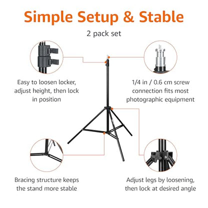 Amazon Basics Portable Aluminum Photography Light Stand Tripod with Case, Adjustable 2.8-6.7 Feet, Pack of 2, Black - size: 2-Pack