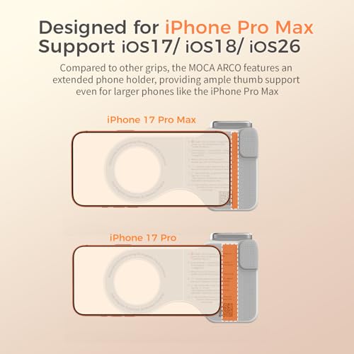COMITOK Phone Camera Grip MOCA ARCO for Video Recording with Thumb Rest Area Design for iPhone Pro Max, with Enhanced Phone Mount & Detachable Remote for Easy Shooting, Video Call, Support iOS17/18/26 - style: MOCA ARCO