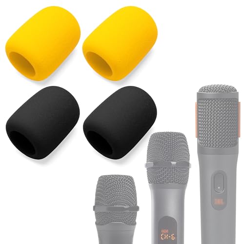 Foam Mic Cover Compatible with JBL PartyBox Wireless Mic Microphones, Wireless Two Microphone System, PartyBox Mic 100, Karaoke Microphone Sponge Windscreen Pop Filter 4-Pack (Yellow Black) - color: Yellow Black
