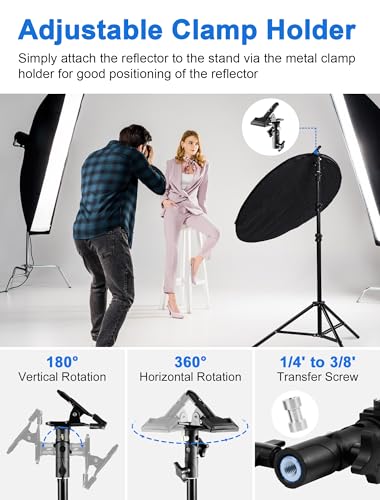 Selens Portable 32inch/80cm Light Reflector with Clamp,5 in 1 Collapsible Multi Disc Photography Reflector Translucent,Silver,Gold,White,Black for Studio Photography Lighting and Outdoor Lighting - size: 5 in 1 32inch with clamp