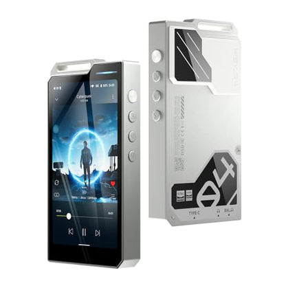 HiBy R4 MP3 & MP4 Player Spotify Player with Bluetooth and WiFi 4-Way HiFi DAP Android 12 OS 3.5mm PO+4.4mm Bal 32G+2TB Scalable Memory - color: Silver