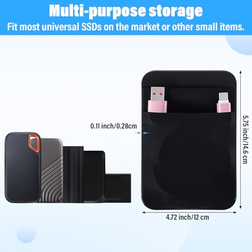 Portable Hard Drive Sleeve 2-Pocket Stick on Pouch with Reusable Adhesive SSD Hard Drives Carrying Case Computer Accessories Pouch Holder for Most Laptop External Solid State Drive Mouse USB Cable - color: black