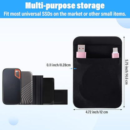 Portable Hard Drive Sleeve 2-Pocket Stick on Pouch with Reusable Adhesive SSD Hard Drives Carrying Case Computer Accessories Pouch Holder for Most Laptop External Solid State Drive Mouse USB Cable - color: black