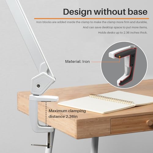 117PCS LED Clamp Desk Lamp, 20 Inch Metal Swivel Arm with Protective Casing, 2200 Lumens, Dimmable Task Lamp for Reading, Office Work, Sewing, Study, and Crafts(White) - size: WHITE-NonCCT-Protective