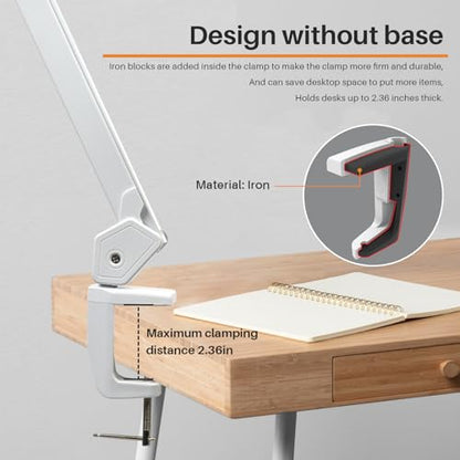 117PCS LED Clamp Desk Lamp, 20 Inch Metal Swivel Arm with Protective Casing, 2200 Lumens, Dimmable Task Lamp for Reading, Office Work, Sewing, Study, and Crafts(White) - size: WHITE-NonCCT-Protective